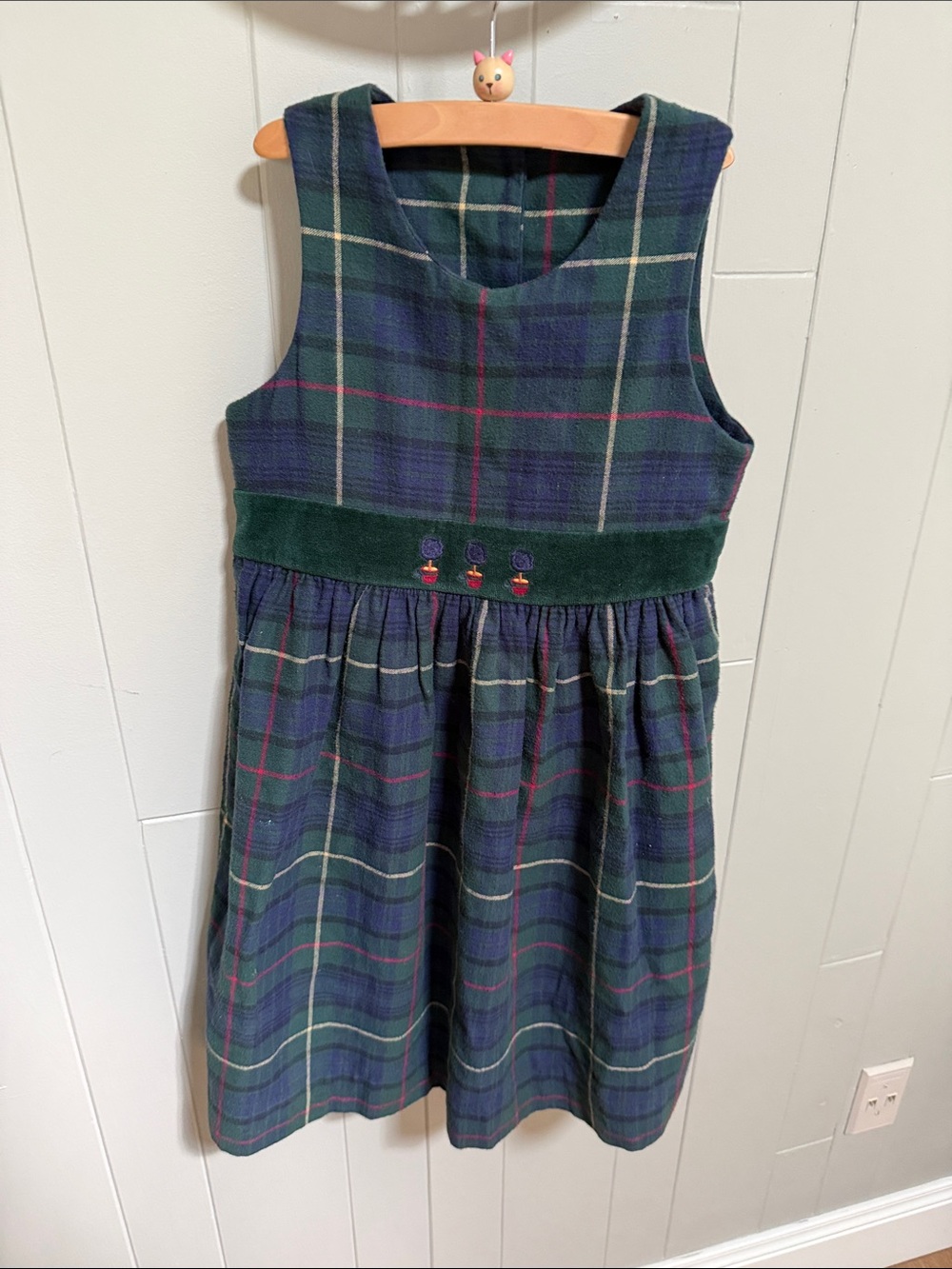 Hartstrings Green and Navy Plaid Velvet-Waist Holiday Dress